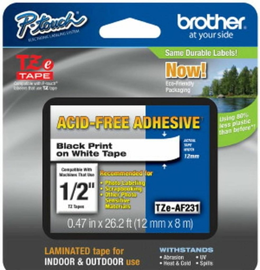 Brother Genuine TZE231 1/2-Inch Black on White Label Tape, 2-Pack (12mm x 8m Each, Total 16m) for Brother Label Makers
