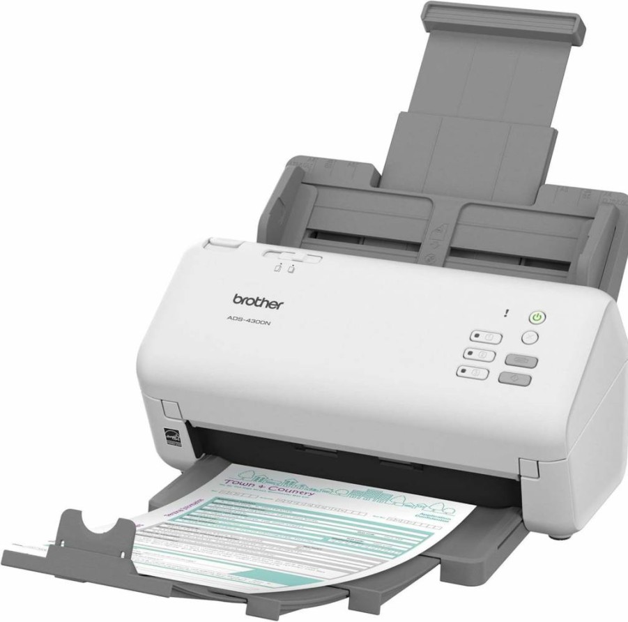 Brother ADS-4300N High-Speed Duplex Document Scanner with Network Connectivity, 50ppm, 600dpi, White - Professional Desktop Scanning Solution