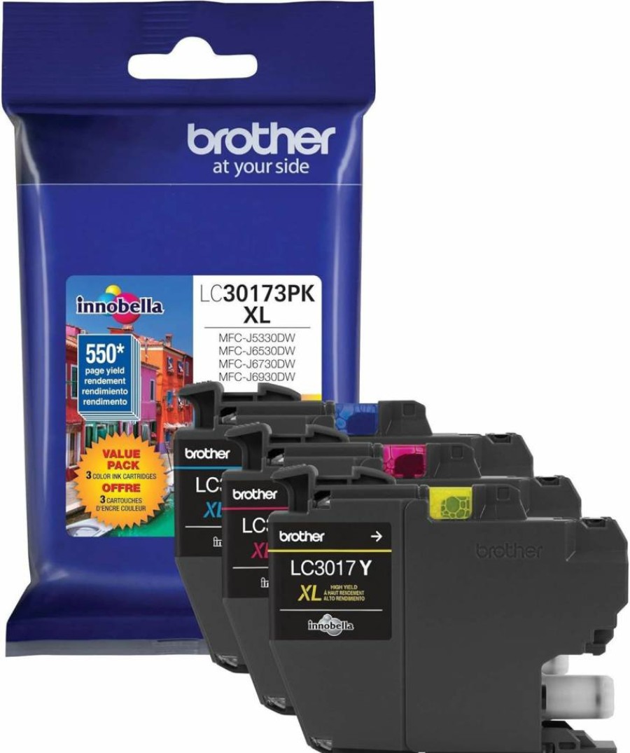 Brother LC3017PK High Yield XL 3-Pack Ink Cartridges - Cyan, Magenta, Yellow (1 Each) | Compatible with Brother Printers