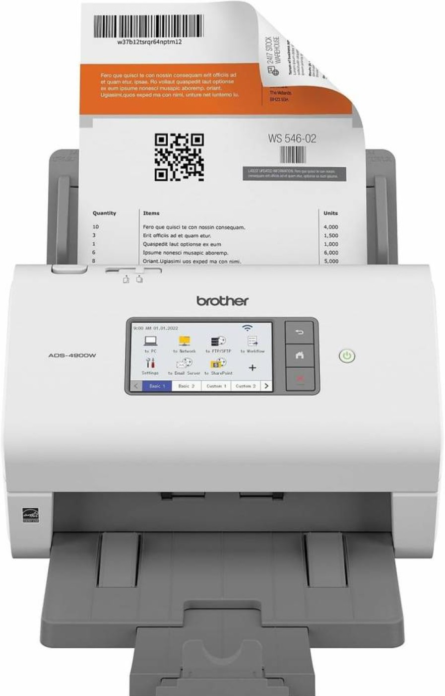 Brother ADS-4900W Wireless Desktop Document Scanner with Duplex Scanning, 50ppm Speed, 10.1" Touchscreen, White - Professional High-Speed Office Scanner