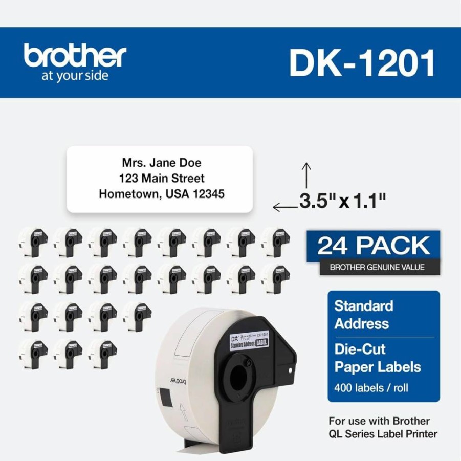 Brother DK1201 Genuine Address Labels for QL Printers - Die-Cut Standard Rolled Labels (DK1201)