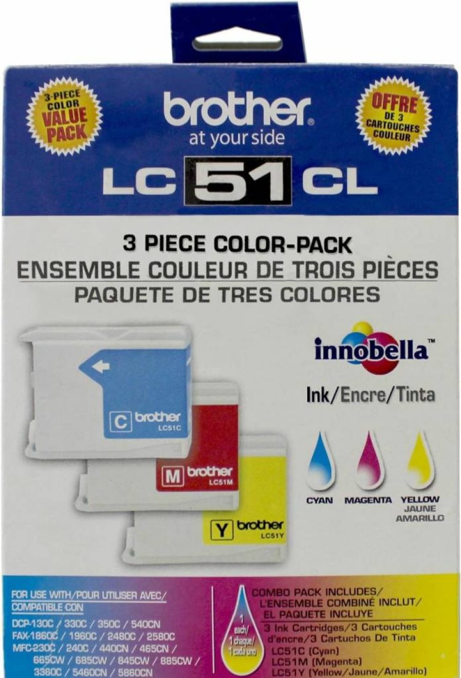Brother LC513PK 3-Pack Genuine Color Ink Cartridges - Cyan, Magenta, Yellow - 400 Page Yield per Cartridge - Compatible with Brother Printers - LC51 Series - Amazon Dash Replenishment Ready