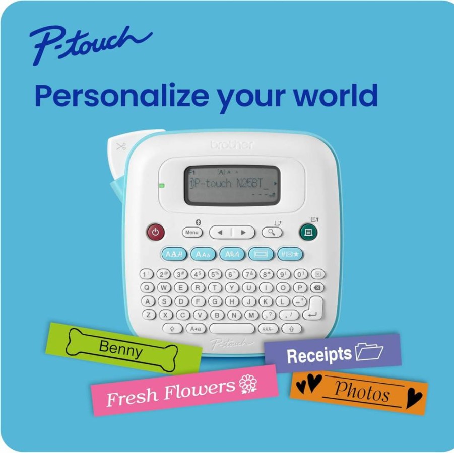 Brother P-Touch PT-N25BTV3 Bluetooth Label Maker with Design&Print2 App, Portable Handheld Printer, Includes 3 Sample Label Tapes, Compatible with 12mm P-Touch B Tapes