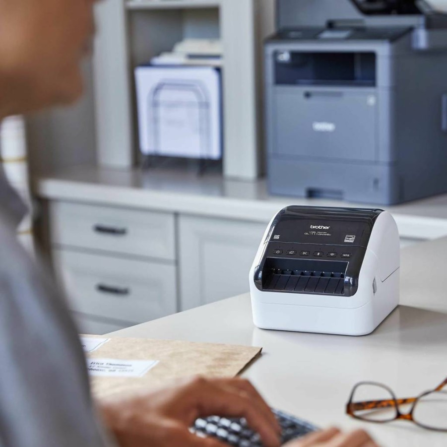 Brother QL-1110NWBC Wireless Thermal Label Printer for Postage & Barcodes, Wide Format, Black & White, 6.7" x 5.9" x 8.7