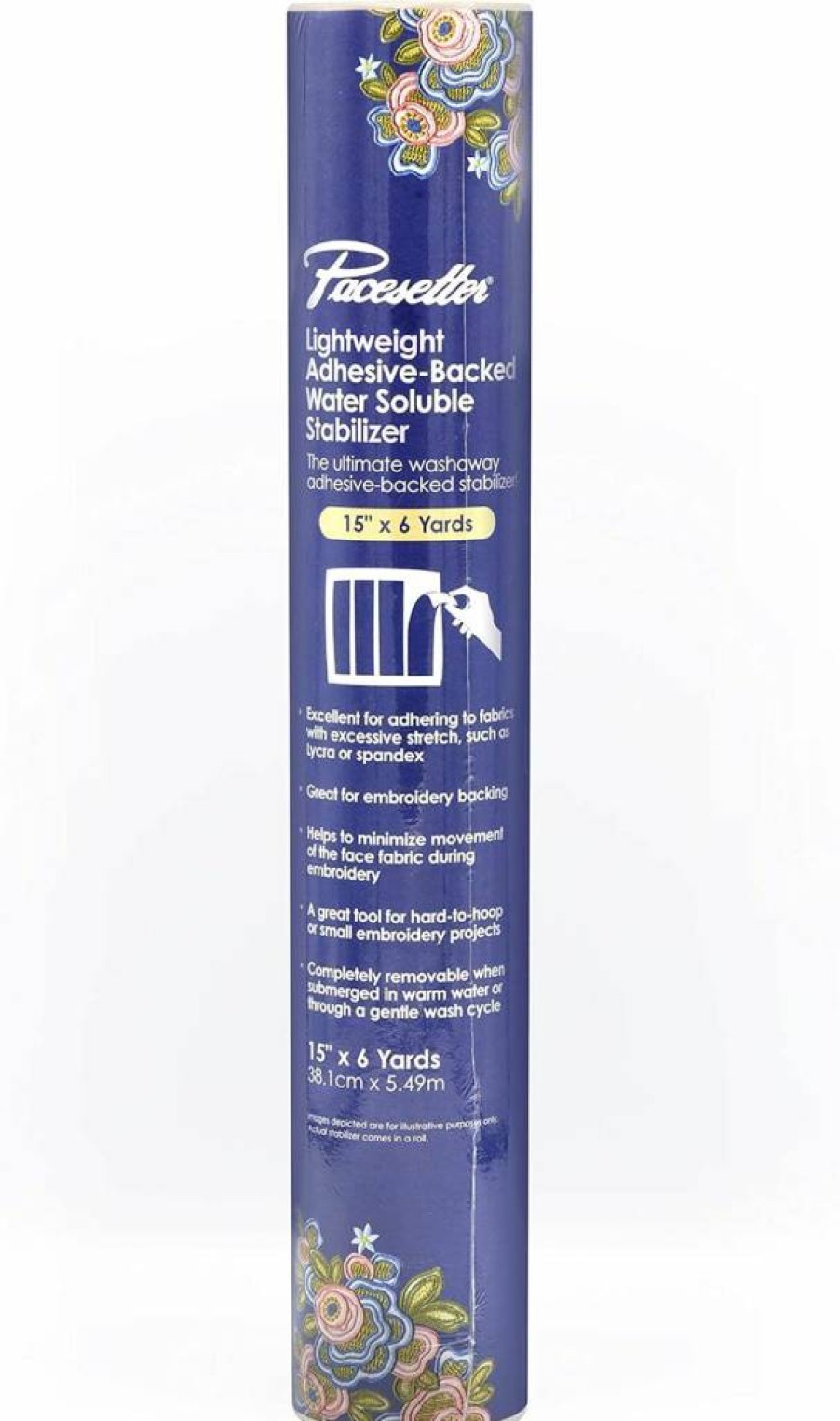 Brother SA5906 Water Soluble Stabilizer for Embroidery - Adhesive Backed, Blue & White, 10.9" x 12" Sheet, Tear-Away Backing, Machine Washable