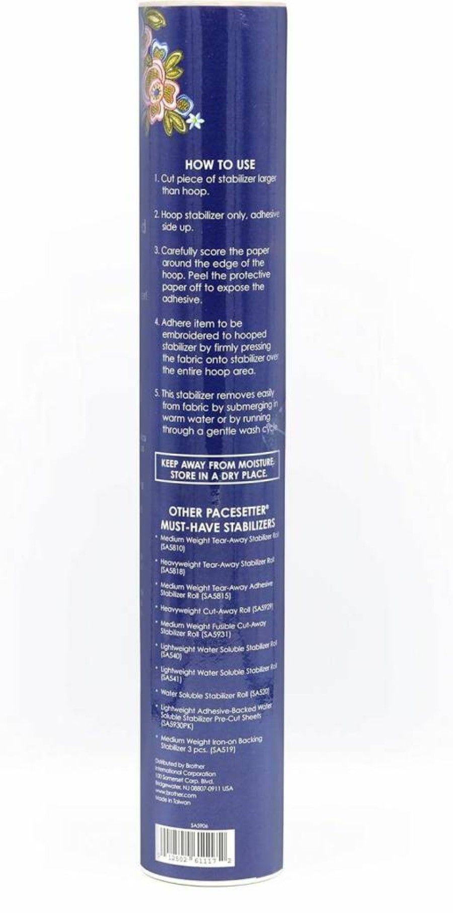Brother SA5906 Water Soluble Stabilizer for Embroidery - Adhesive Backed, Blue & White, 10.9" x 12" Sheet, Tear-Away Backing, Machine Washable