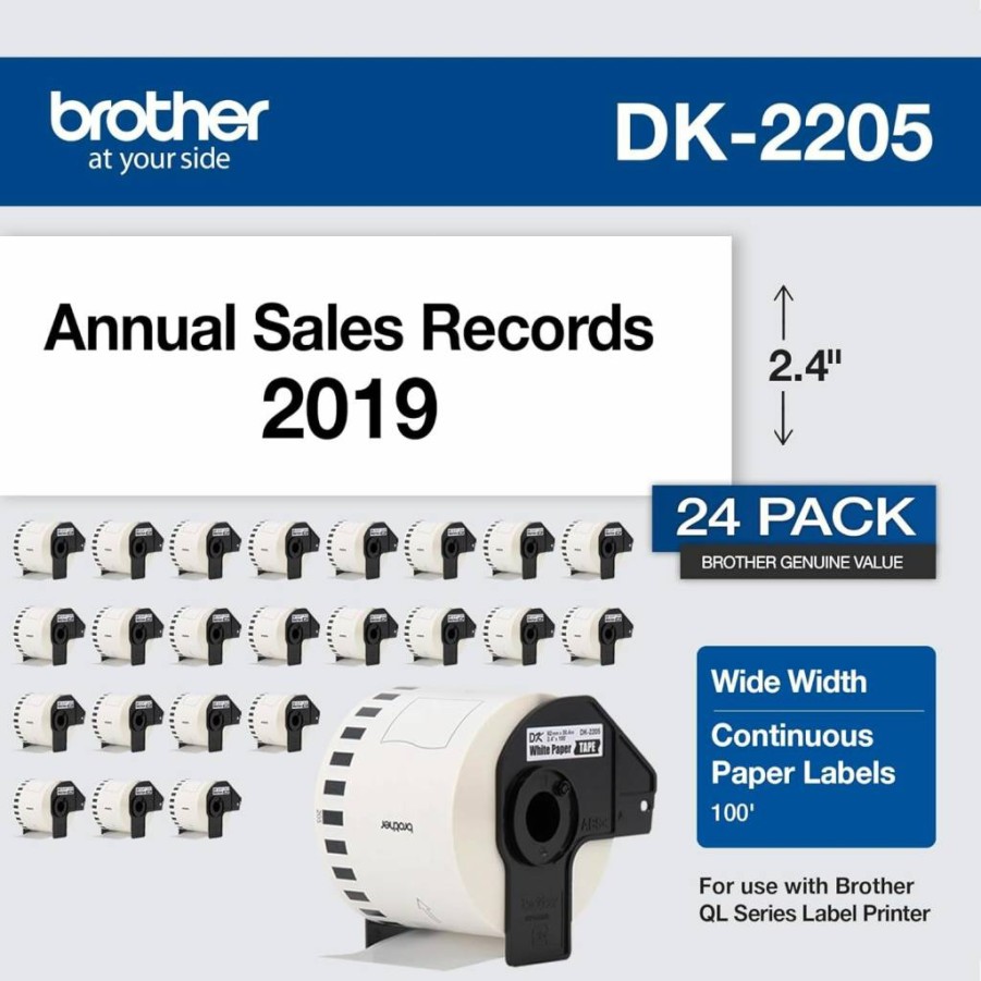 Brother DK-22053PK Continuous Paper Label Roll, 2.4" x 100 ft, Cut-to-Length Labels, White (3 Rolls per Box)