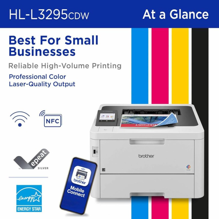 Brother HL-L3295CDW Wireless Color Laser Printer with Duplex Printing, NFC, Mobile & Ethernet Connectivity, 4-Month Refresh Subscription Trial, Amazon Dash Ready