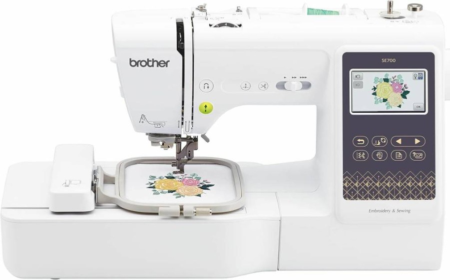 Brother SE700 Computerized Sewing & Embroidery Machine with 4"x4" Hoop, 135 Designs, 103 Stitches, 3.7" Touchscreen, Wireless LAN, 8 Presser Feet, White