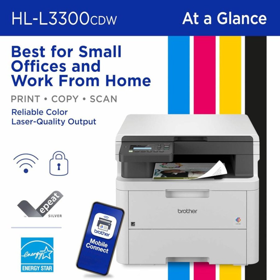 Brother HL-L3300CDW Wireless Color Laser Printer with Duplex Printing, Copy, Scan | Mobile Printing, Amazon Dash Replenishment Ready, 4-Month Trial Included