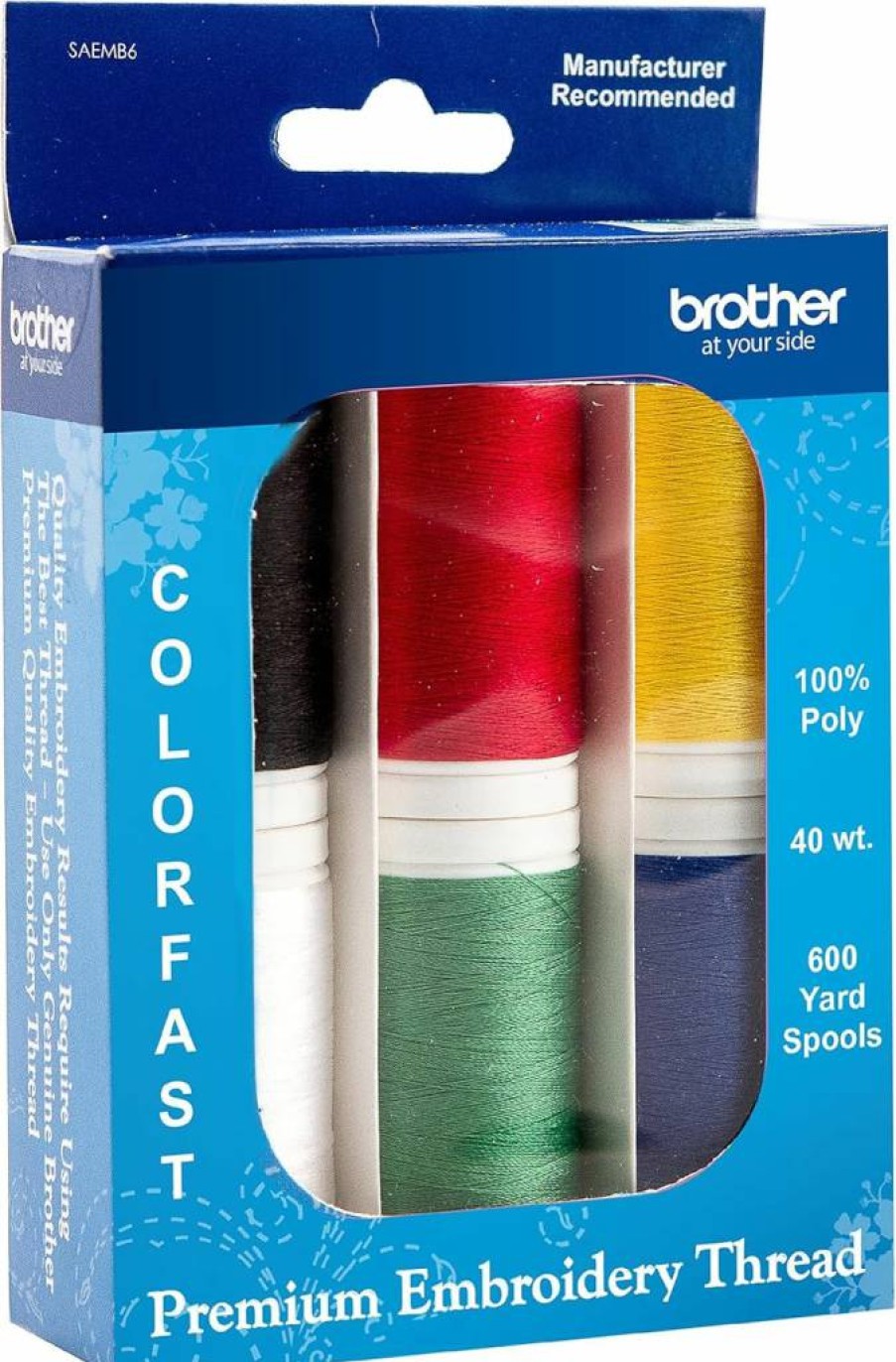 Brother SAEMB6 Premium Polyester Embroidery Thread Set - 6 Spools, Vibrant Colors, High-Quality Sewing Thread for Machine Embroidery