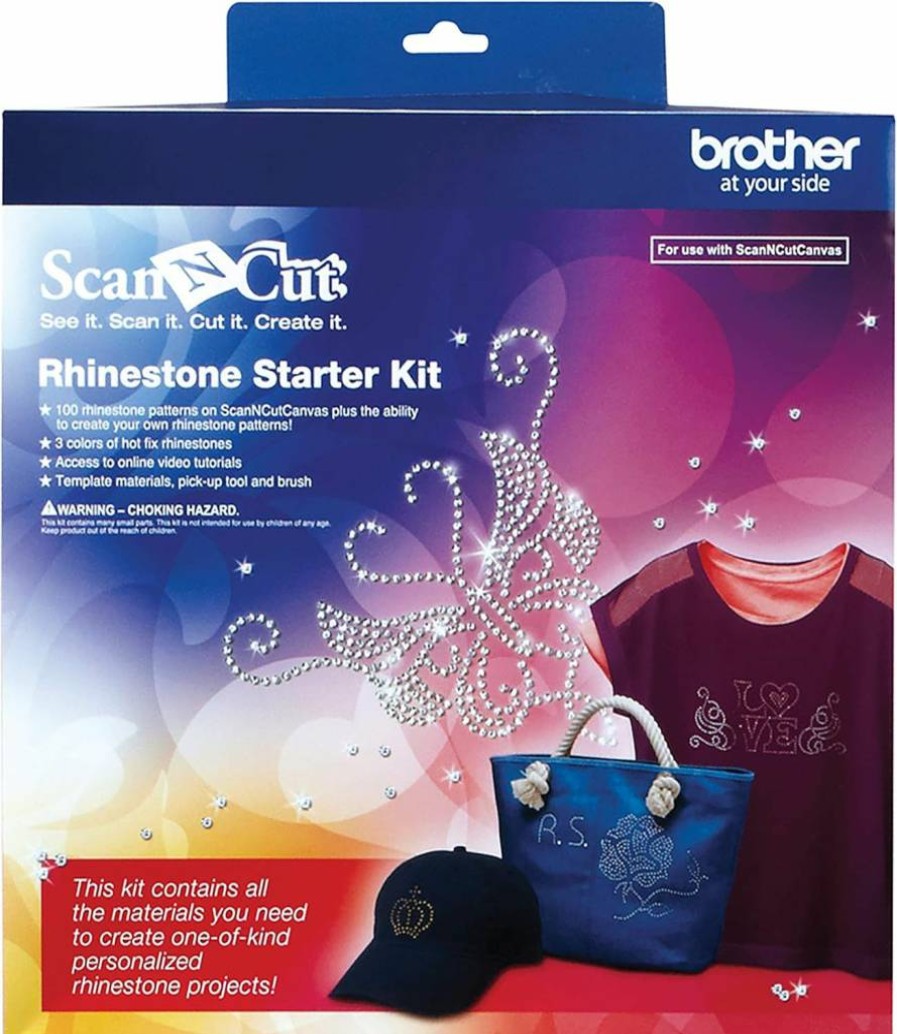 Brother ScanNCut Rhinestone Starter Kit - 1,450 Hotfix Gems, 100 Patterns, Template Sheets & Positioning Brush for Crafts, Personalized Clothing, DIY Designs