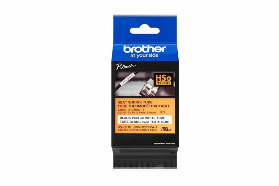Brother HSE211E 5.28mm Heat Shrink Tubing, 3:1 Shrink Ratio, Black on White, 0.2 Inch Diameter