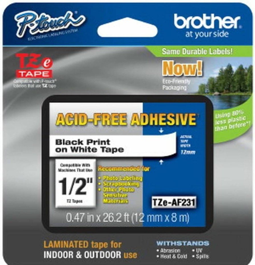 Brother Genuine P-Touch TZE-231 4-Pack Laminated Label Tapes, 0.47" x 26.2 Ft, Black on White, Compatible with PT-D210, PT-H110, PT-D220, PT-D410, PT-D600 Label Makers (TZE2314PKB)