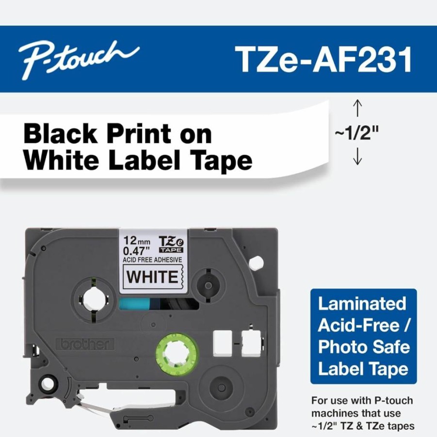 Brother Genuine P-Touch TZE-231 4-Pack Laminated Label Tapes, 0.47" x 26.2 Ft, Black on White, Compatible with PT-D210, PT-H110, PT-D220, PT-D410, PT-D600 Label Makers (TZE2314PKB)