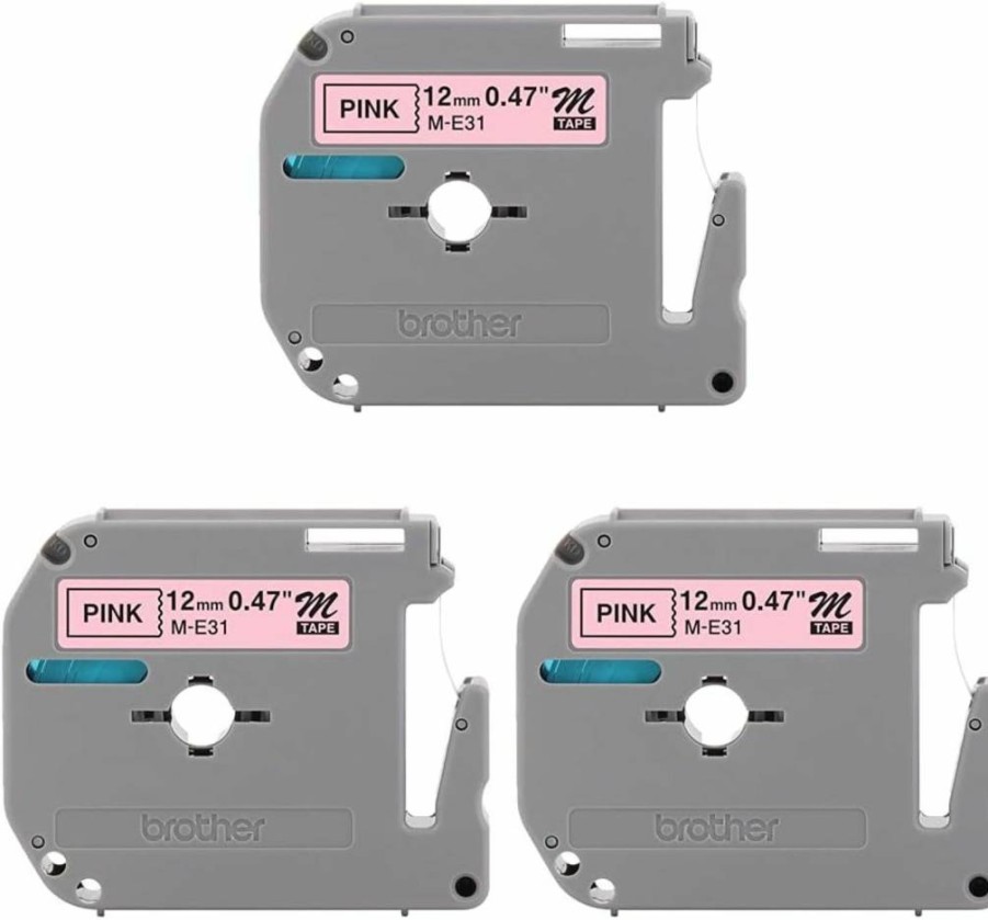 Brother P-Touch ME31 1/2 Inch Black on Metallic Pink Label Tape - 26.2 Feet Retail Packaging