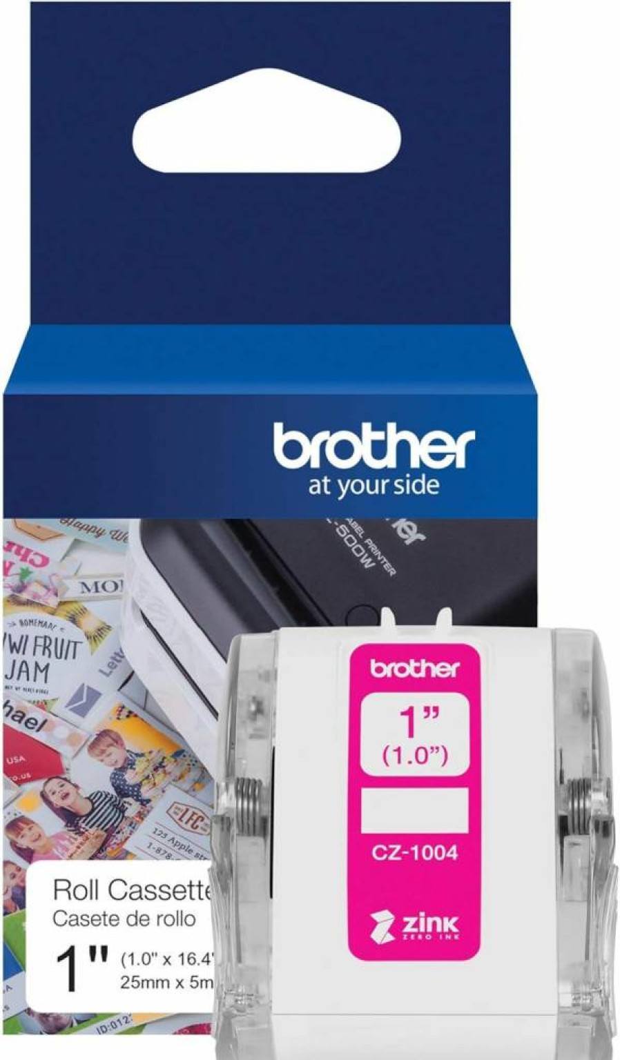 Brother CZ-1004 Zink Zero Ink Label Roll - 1" x 16.4 ft (25mm x 5m) Continuous Length for Brother Label Makers