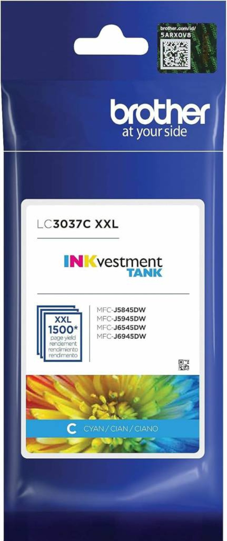 Brother LC3037 4-Pack High-Yield Ink Cartridges - Black, Cyan, Magenta, Yellow - Up to 1,500 Pages per Cartridge - Compatible with Brother Tank Printers