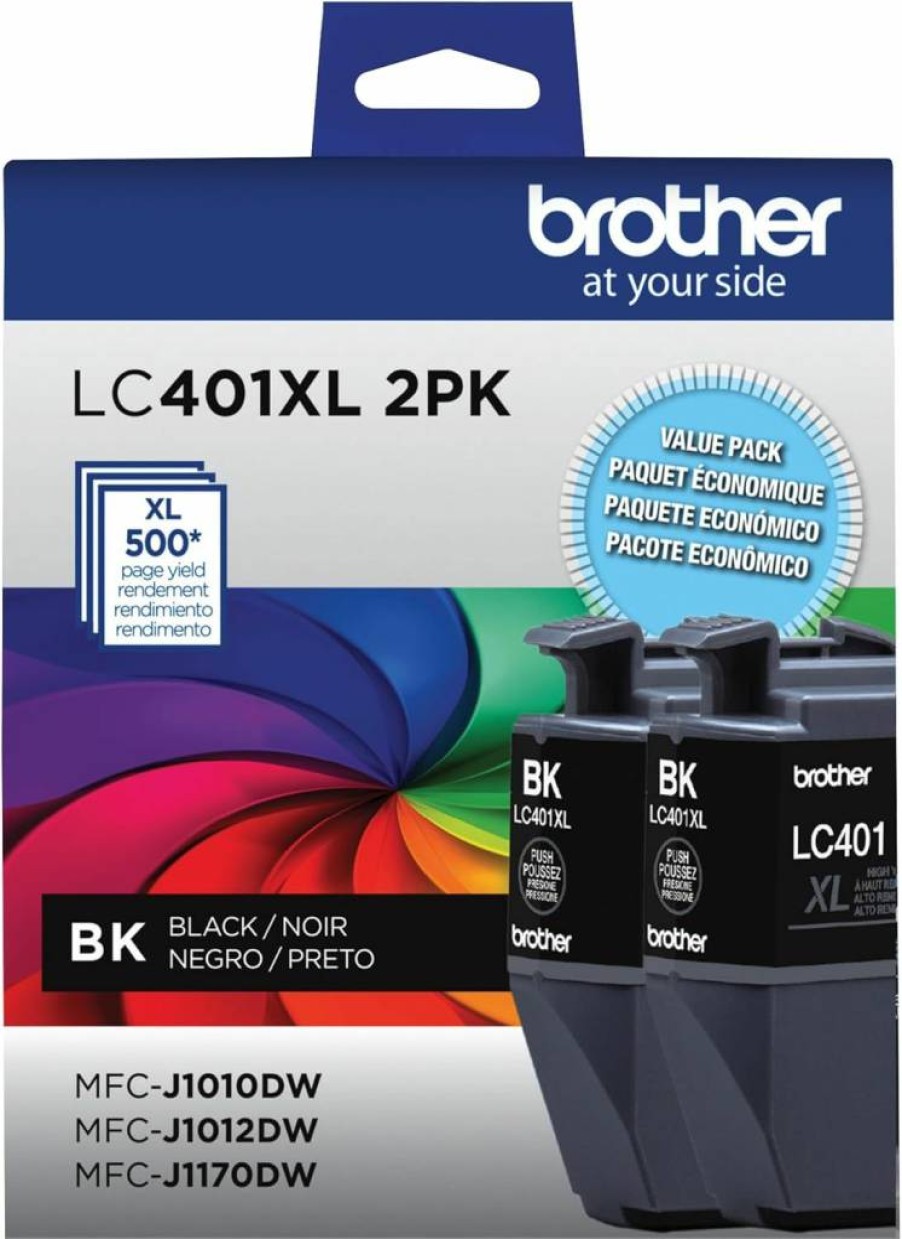 Brother LC401XL High-Yield Black Ink Cartridges 2-Pack - Genuine OEM Compatible