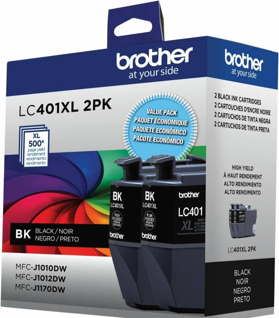 Brother LC401XL High-Yield Black Ink Cartridges 2-Pack - Genuine OEM Compatible