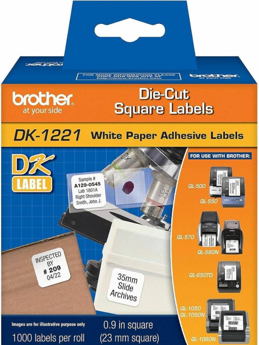 Brother DK1221 White Square Labels - 1000-Pack for Printing | High-Quality Adhesive Paper Labels