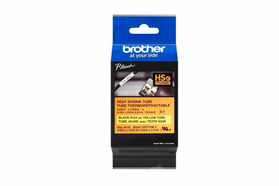 Brother HSE651E 21mm Heat Shrink Tubing Black on Yellow 3:1 Ratio for Electrical Insulation