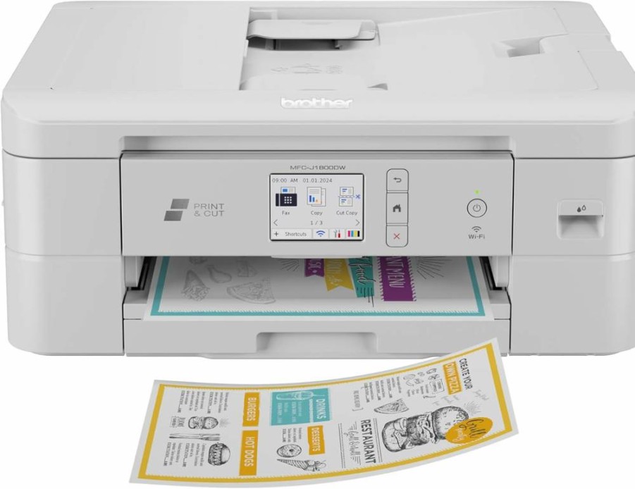 Brother J1800Dw Wireless All-In-One Color Inkjet Printer with Scanner, Copier, Fax, Mobile Printing, Auto Paper Cutter & 150-Sheet Capacity for Home Office
