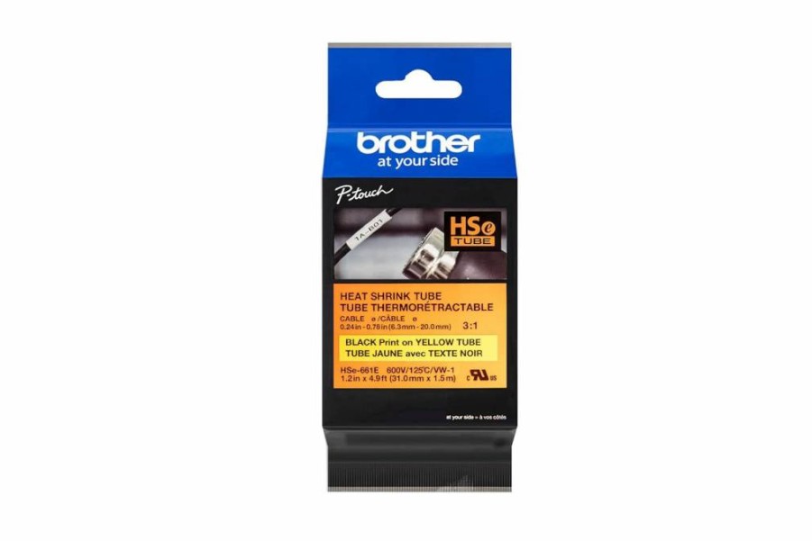 Brother HSE661E 1.2 Inch 3:1 Heat Shrink Tubing Black on Yellow for Electrical Insulation