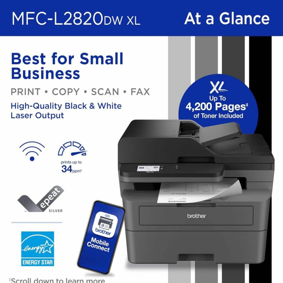 Brother MFC-L2820DW Wireless Monochrome Laser Printer with Copy, Scan, Fax, Duplex Printing & Alexa Compatibility | All-in-One Compact Design