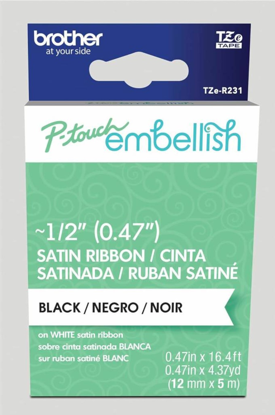 Brother TZe-RN54 Embellish Gold Print Navy Satin Ribbon, 24mm x 4m (1" x 13.1ft), Compatible with P-Touch Label Makers