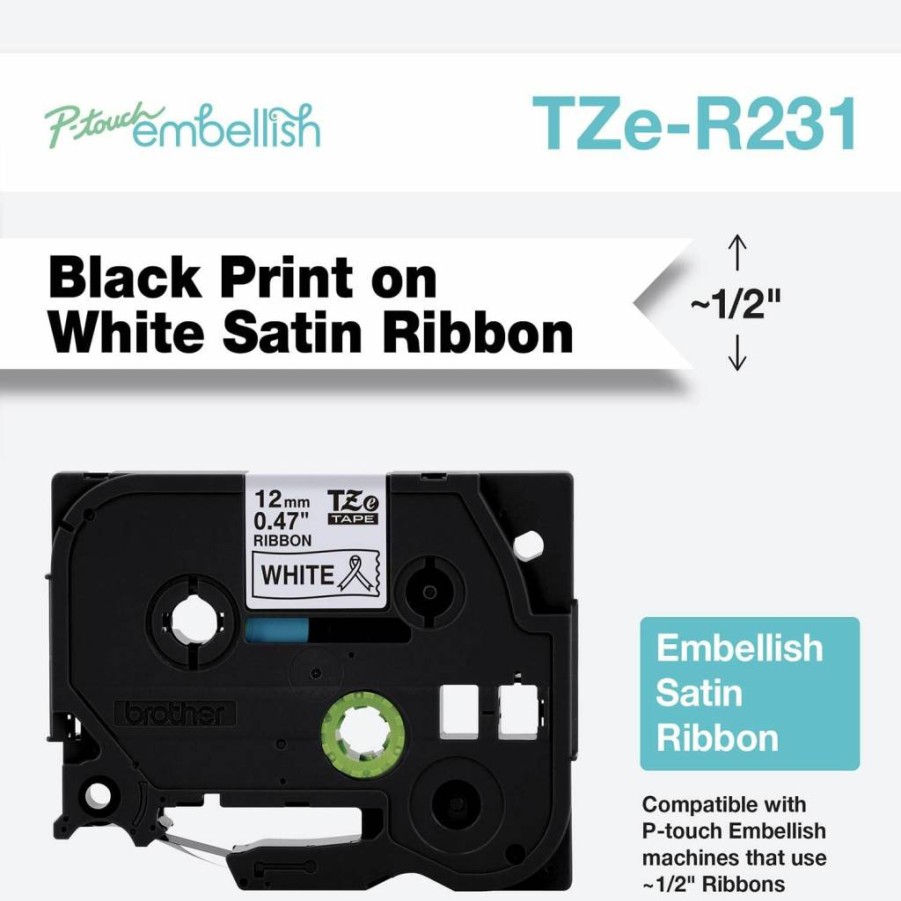 Brother TZe-RN54 Embellish Gold Print Navy Satin Ribbon, 24mm x 4m (1" x 13.1ft), Compatible with P-Touch Label Makers