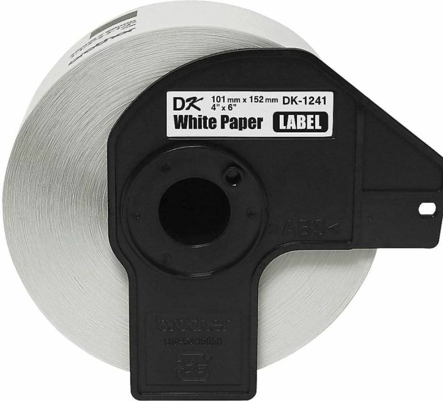 Brother DK-1241 White Shipping Labels 4x6 Inches, 200-Pack Die-Cut Adhesive Paper Labels, 1 Roll per Box, Genuine Brother Brand