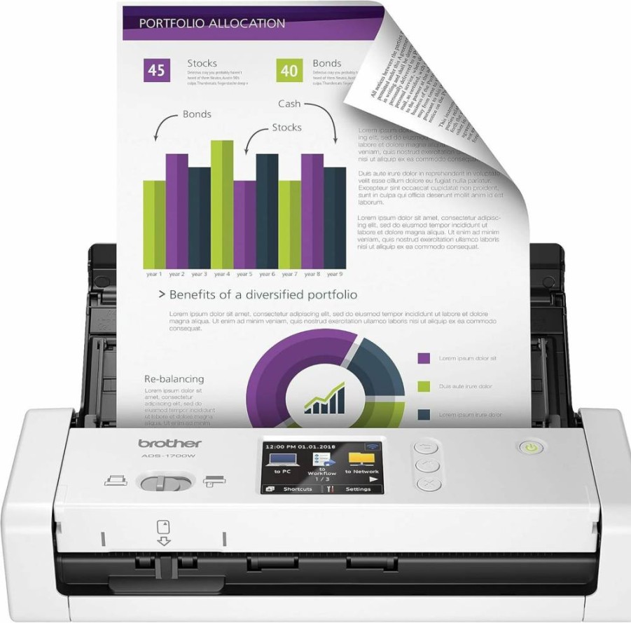 Brother ADS-1800W Wireless Desktop Scanner - 30ppm Fast Scanning, 2.8" Color Touchscreen, Compact Design for Home & Office