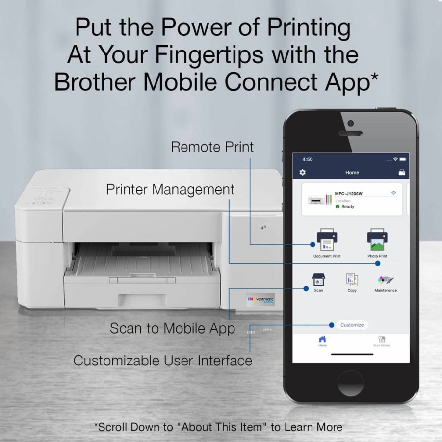 Brother MFC-J1205WXL Wireless Color Inkjet All-in-One Printer with High-Yield Ink Tank, 2-Year Ink Supply, Print Copy Scan