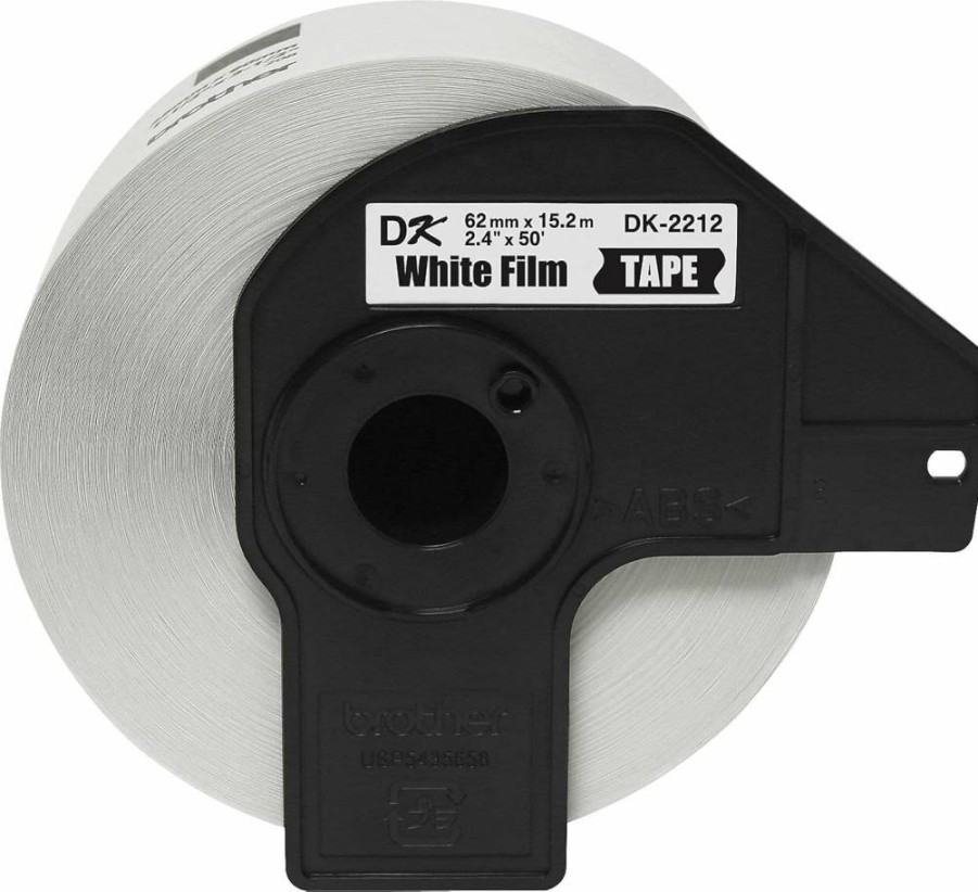 Brother DK-2212 Genuine Black on White Label Tape - 2.4" x 50' (62mm x 15.2m) Continuous Length Film for QL Series Printers - 1 Roll per Box