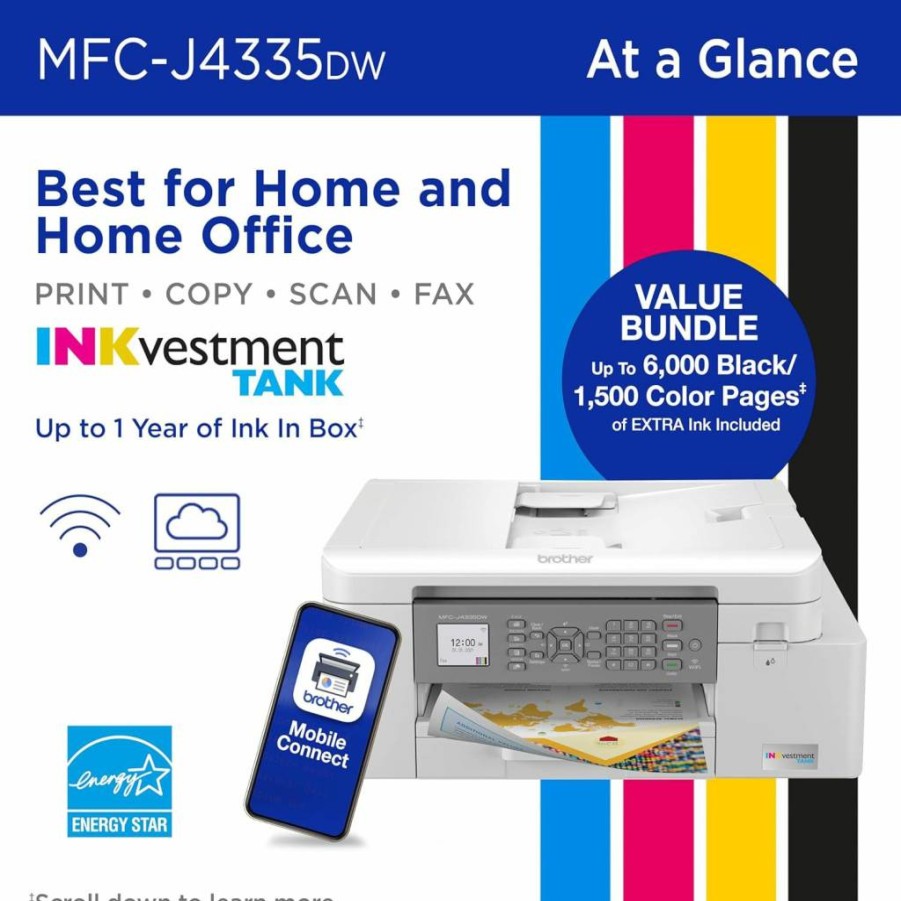 Brother MFC-J4335DW All-in-One Wireless Printer with Duplex Printing, Inkvestment Tank, 1-Year Ink Supply, and Alexa Compatibility