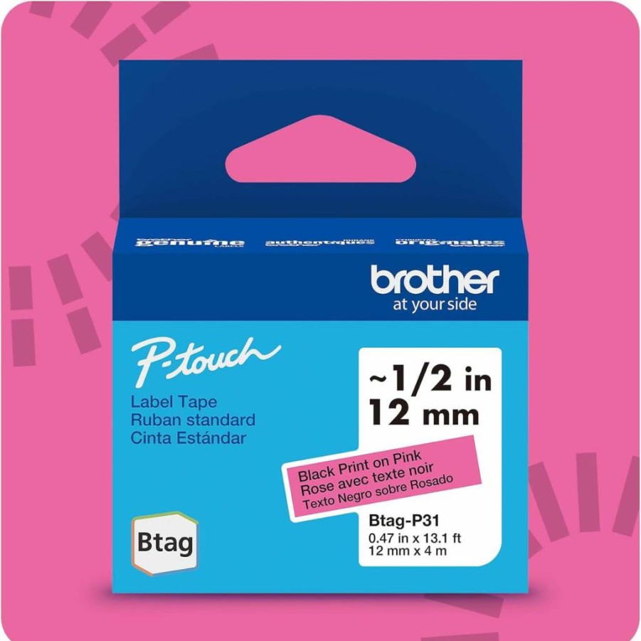 Brother Genuine P-Touch BTag BTAGG31 Label Tape - 12mm x 4m (1/2 Inch x 13.1ft), Black on Light Green, Compatible with Brother Label Makers