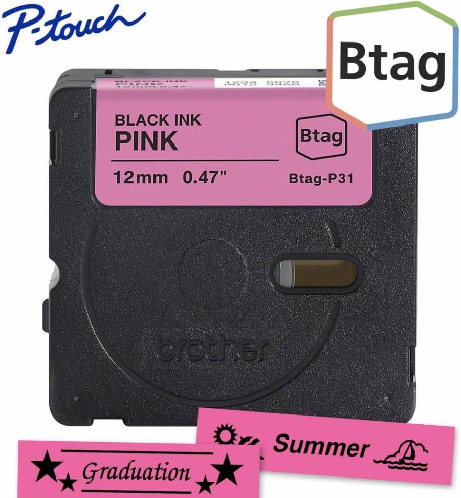 Brother Genuine P-Touch BTag BTAGG31 Label Tape - 12mm x 4m (1/2 Inch x 13.1ft), Black on Light Green, Compatible with Brother Label Makers