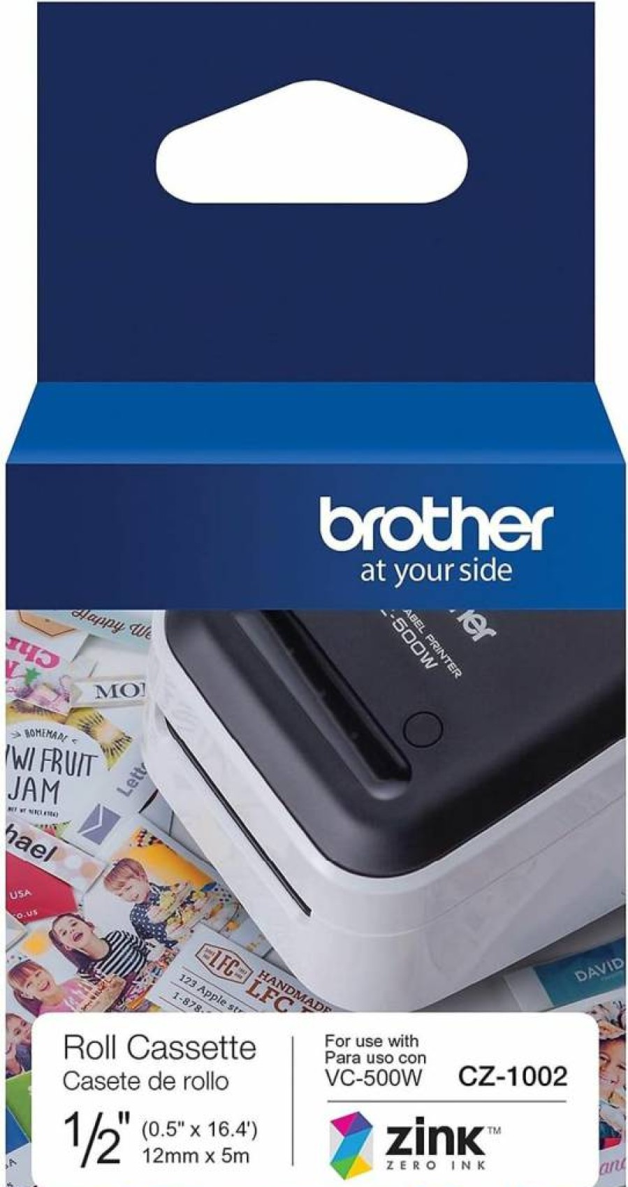 Brother CZ-1002 Zink Zero Ink 0.5" x 16.4 Ft Label Roll - 12mm Wide Continuous Length Tape for Brother Label Makers