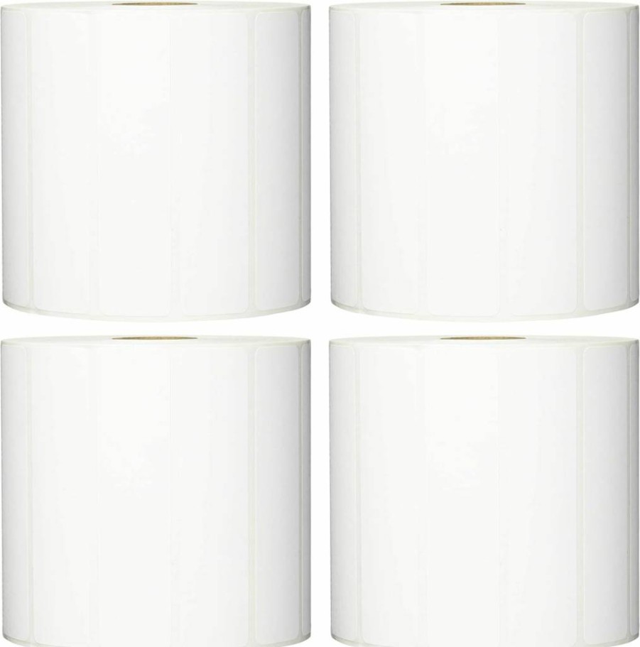 Brother 4" x 1" Premium Paper Labels for Wax & Wax/Resin Ribbons, 5" OD 1" Core, 2,300 Labels per Roll, 4 Rolls per Case