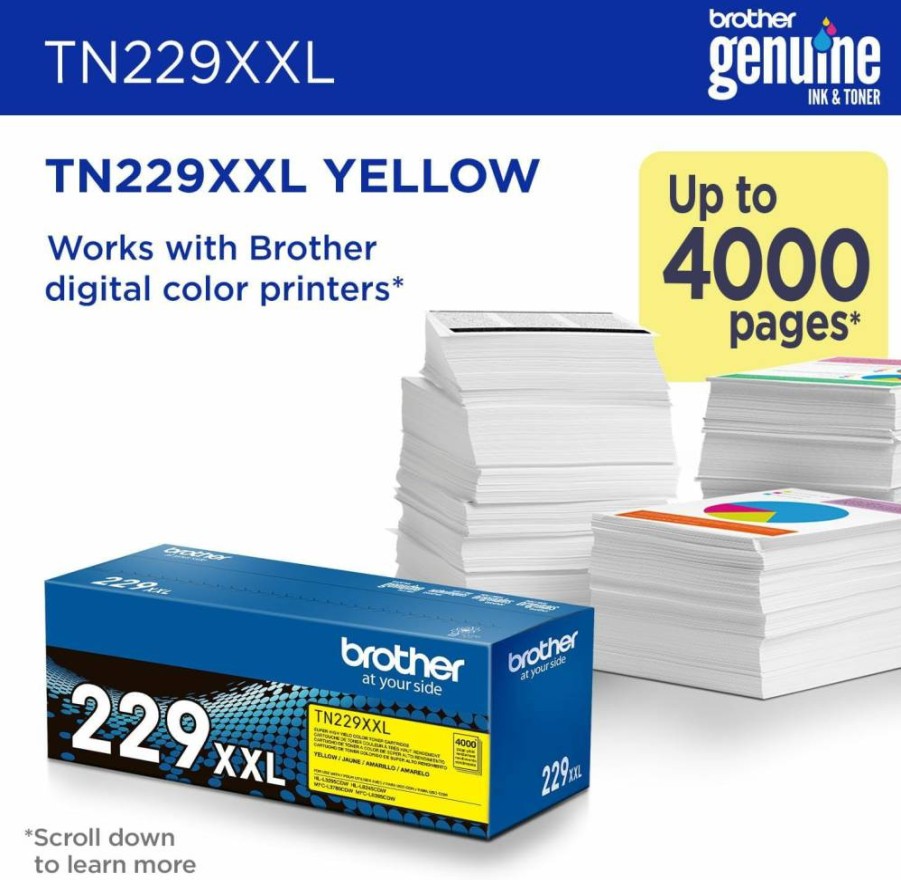 Brother TN229XXLY Yellow Toner Cartridge - High Yield 4,000 Pages, Compatible with HL-L3295CDW, HL-L8245CDW, MFC-L3780CDW, MFC-L8395CDW Printers