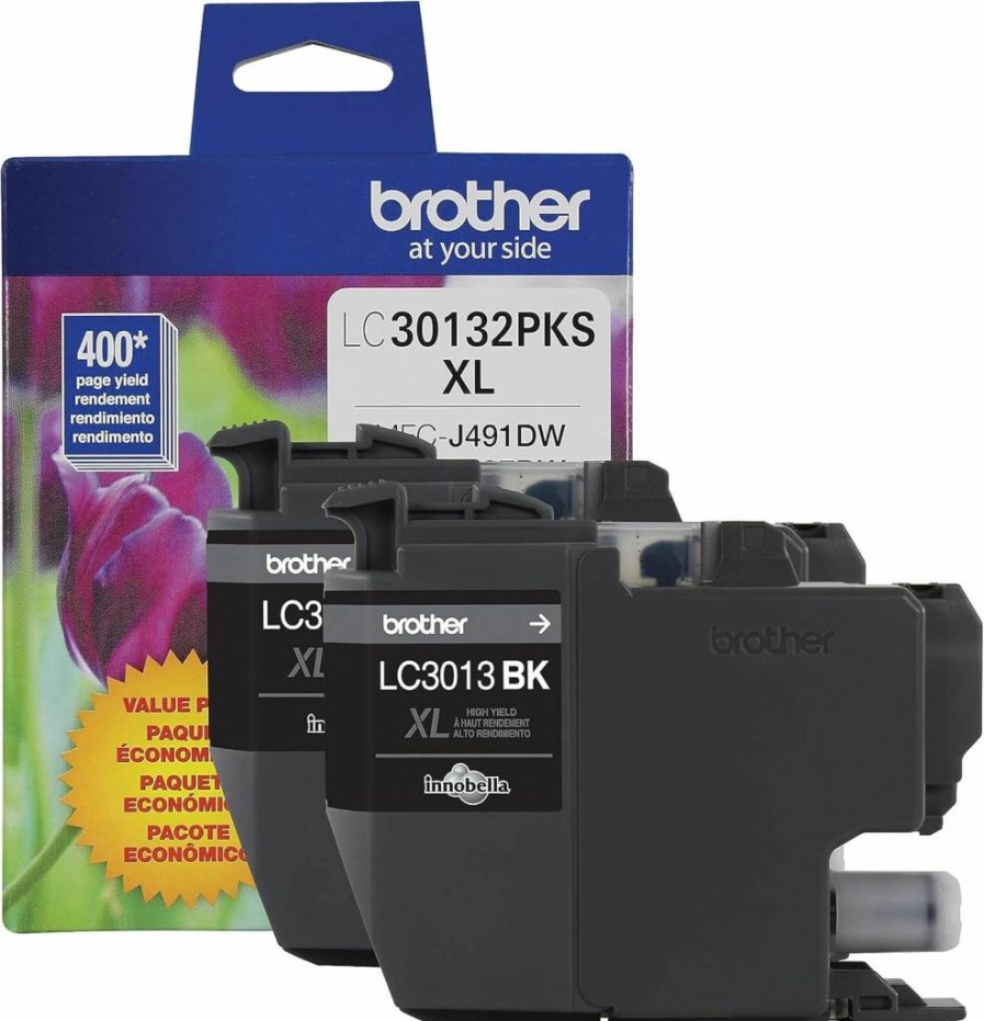 Brother LC3013 High Yield Black Ink Cartridges 2-Pack, Genuine OEM, Up to 400 Pages per Cartridge, LC30132PKS