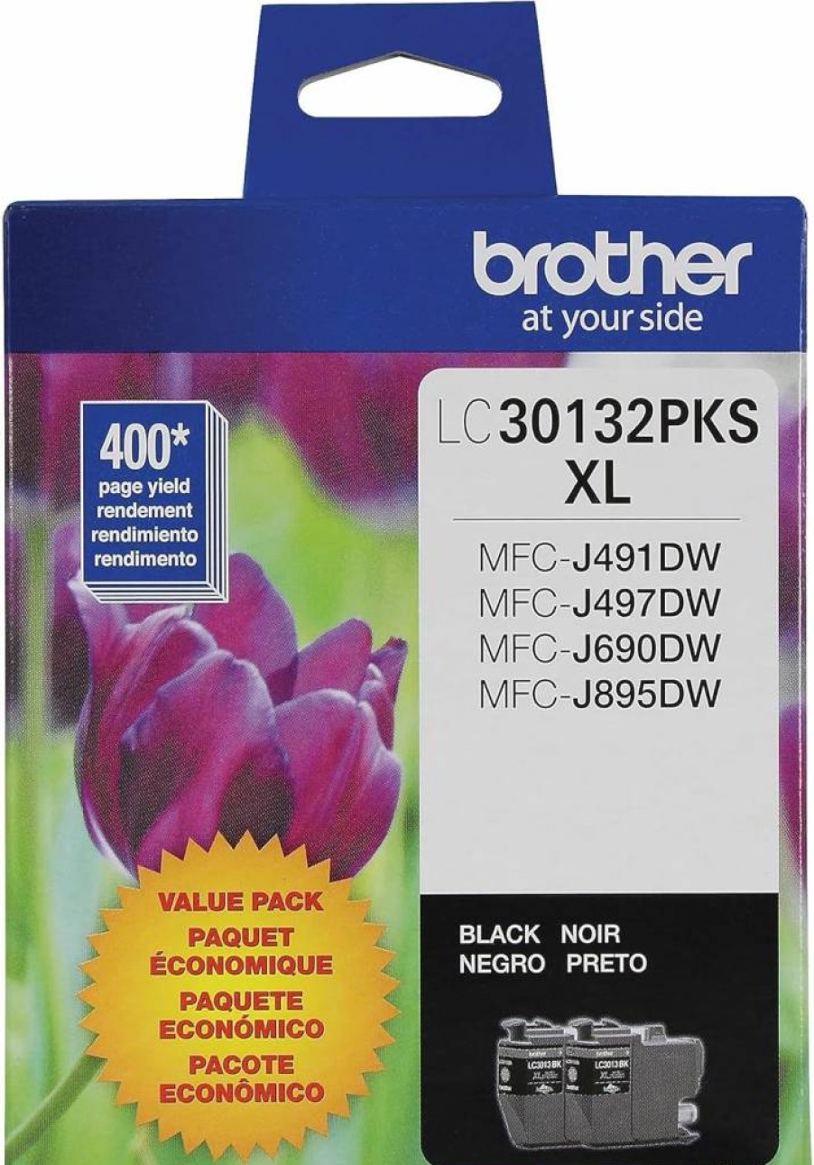 Brother LC3013 High Yield Black Ink Cartridges 2-Pack, Genuine OEM, Up to 400 Pages per Cartridge, LC30132PKS