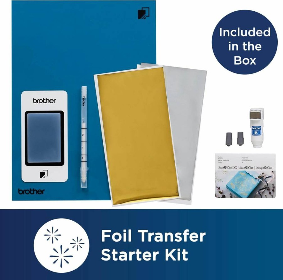 Brother Scanncut Foil Transfer Starter Kit Caftkit1 - Metallic Foil Sheets, Glue Pen, Pressing Tool & 50 Patterns for DIY Greeting Cards, Gift Tags, Crafts