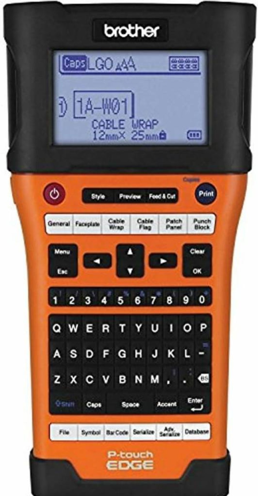 Brother PTE500 Handheld Label Printer with USB Interface, Auto Cut, Li-Ion Battery, Carry Case, Orange (3.7"x4.9"x9.8") - Portable Labeling Tool
