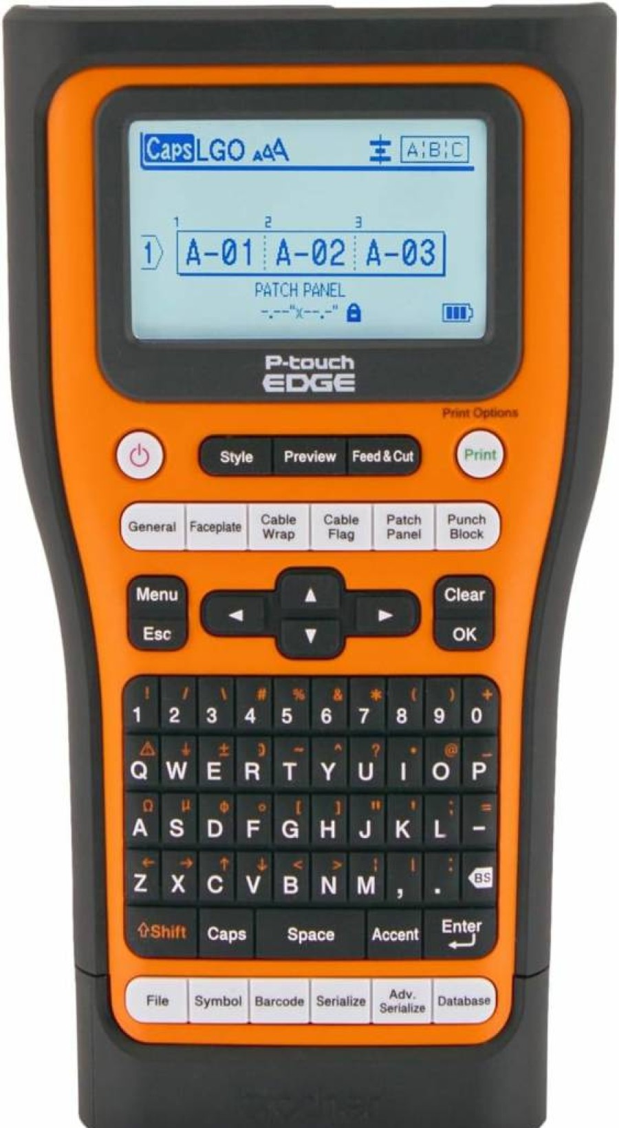Brother PTE500 Handheld Label Printer with USB Interface, Auto Cut, Li-Ion Battery, Carry Case, Orange (3.7"x4.9"x9.8") - Portable Labeling Tool