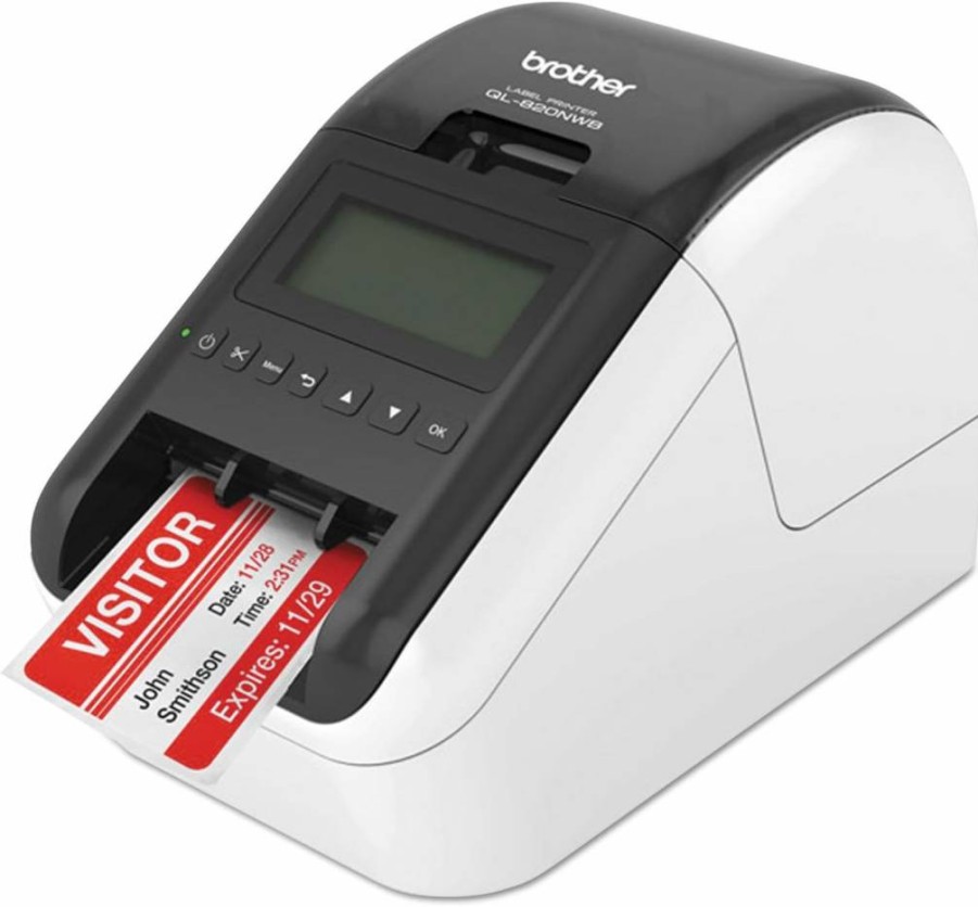 Brother QL-820NWBC Wireless Label Printer with Bluetooth, USB, and Network Connectivity | High-Speed Printing for Home & Office | Black/White Design | Compact 5.7" x 5" x 9.2" Size