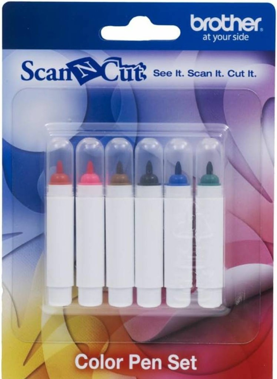 Brother ScanNCut Capen1 6-Piece Permanent Ink Marker Set for Drawing & Writing - Red, Pink, Brown, Black, Blue, Green