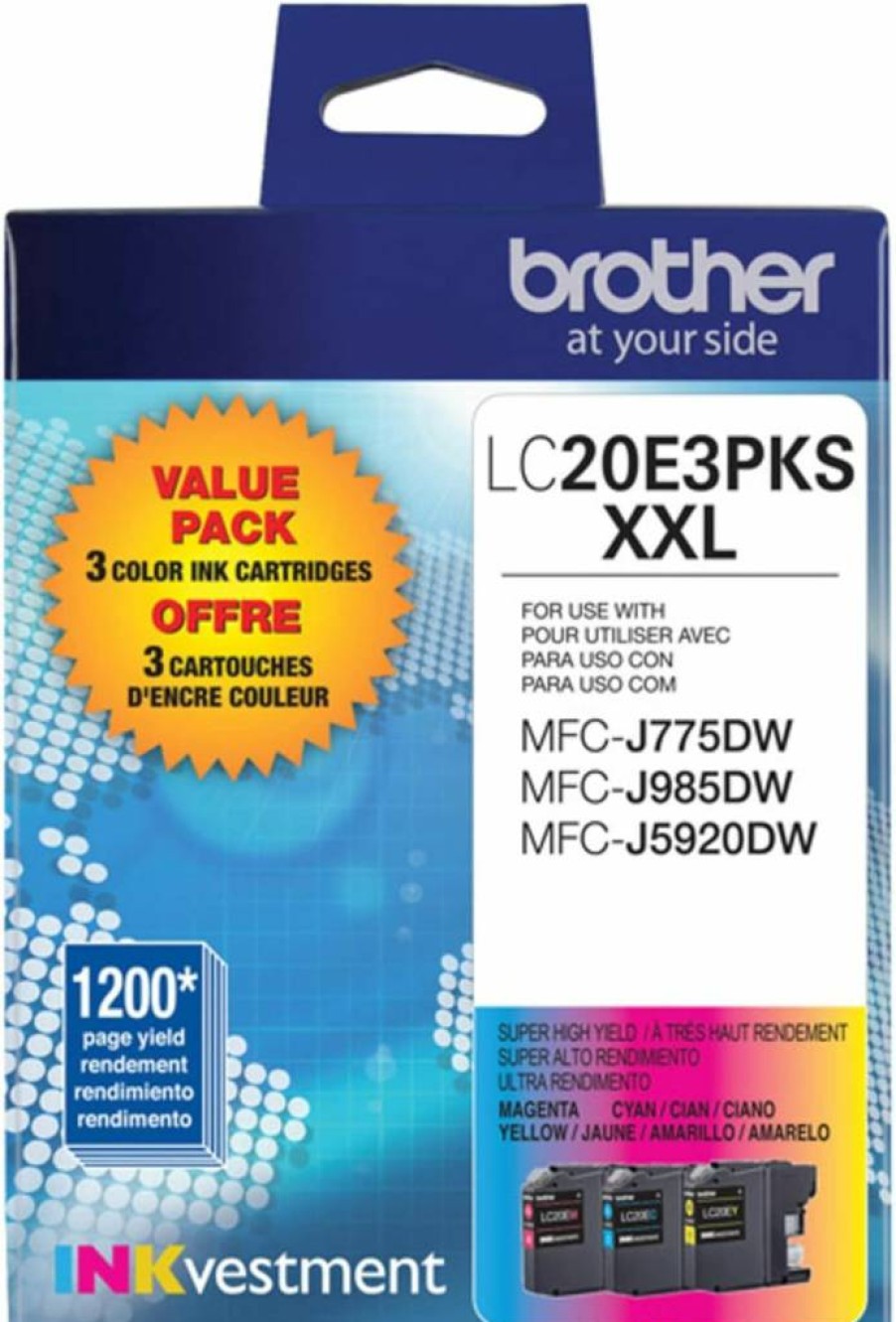 Brother LC20E High Yield Color Ink Cartridge 3-Pack - Cyan, Magenta, Yellow | 1200 Pages per Cartridge | Genuine Brother Replacement Ink